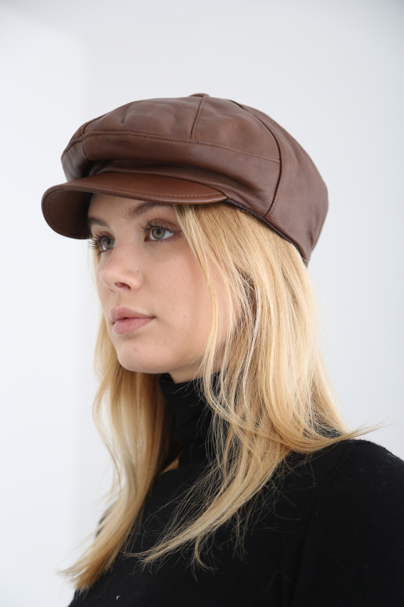 Kahverengi Deri Görünümlü Kasket 13507