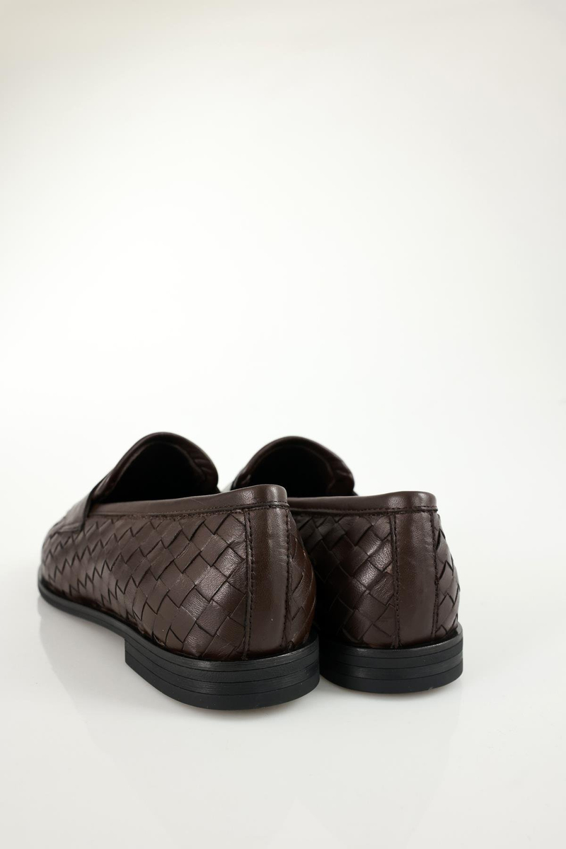 Kahverengi Deri Örgü Loafer 43702