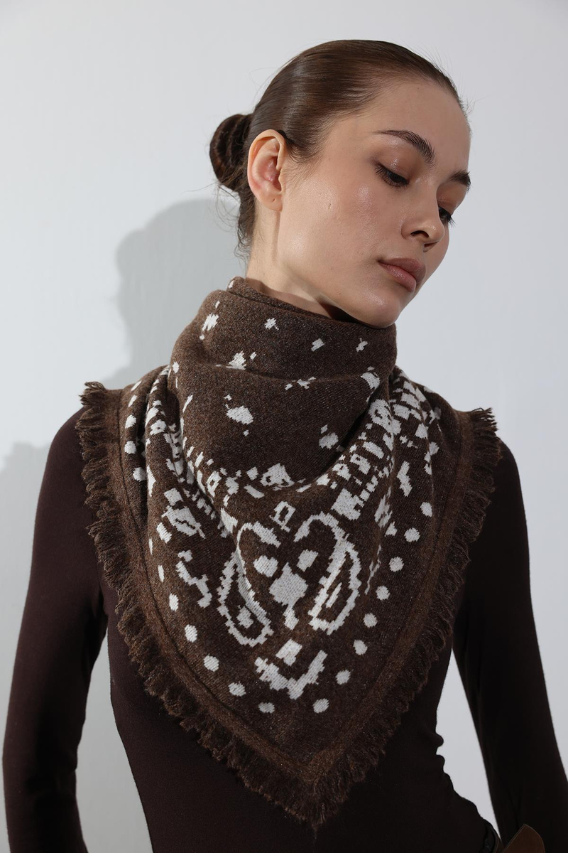 Kahverengi Desenli Küçük Boy Şal 261001