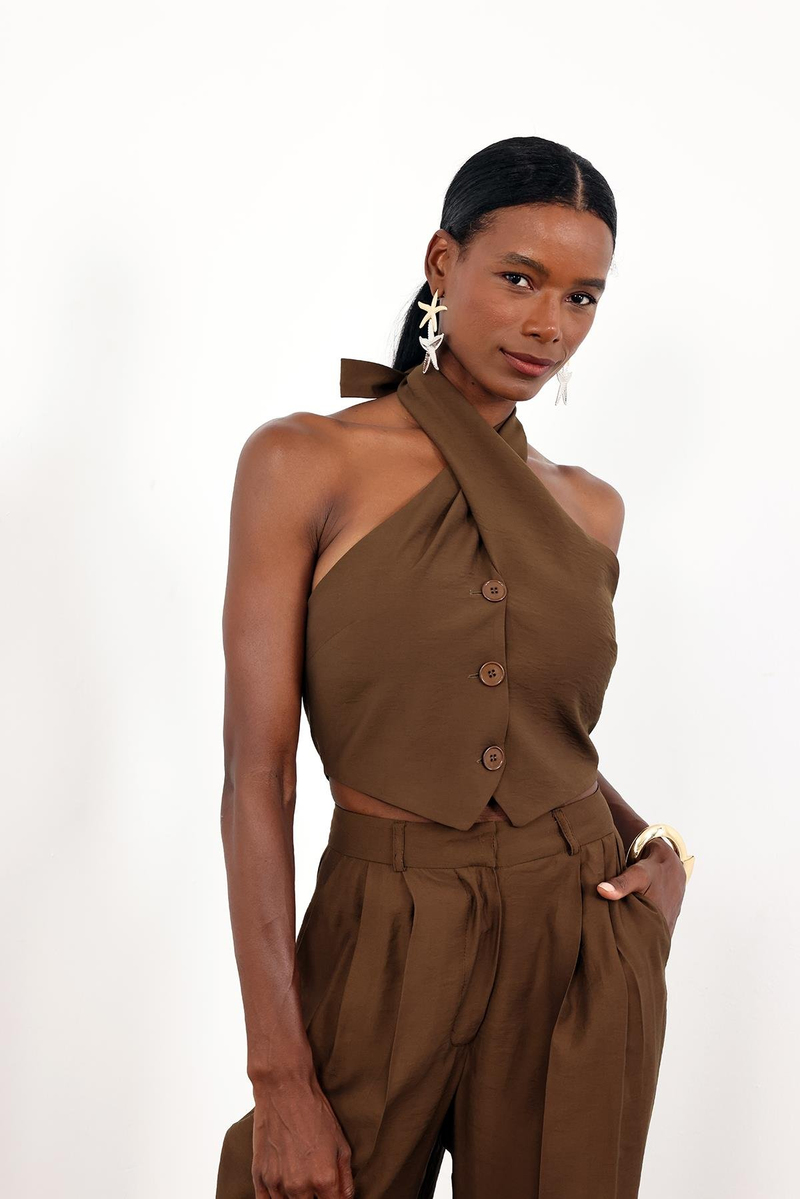 Kahverengi Dökümlü Tencel Takım 5454