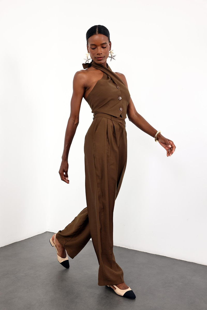 Kahverengi Dökümlü Tencel Takım 5454