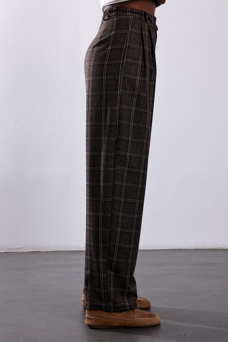 Kahverengi Ekose Desen Pantolon 0057