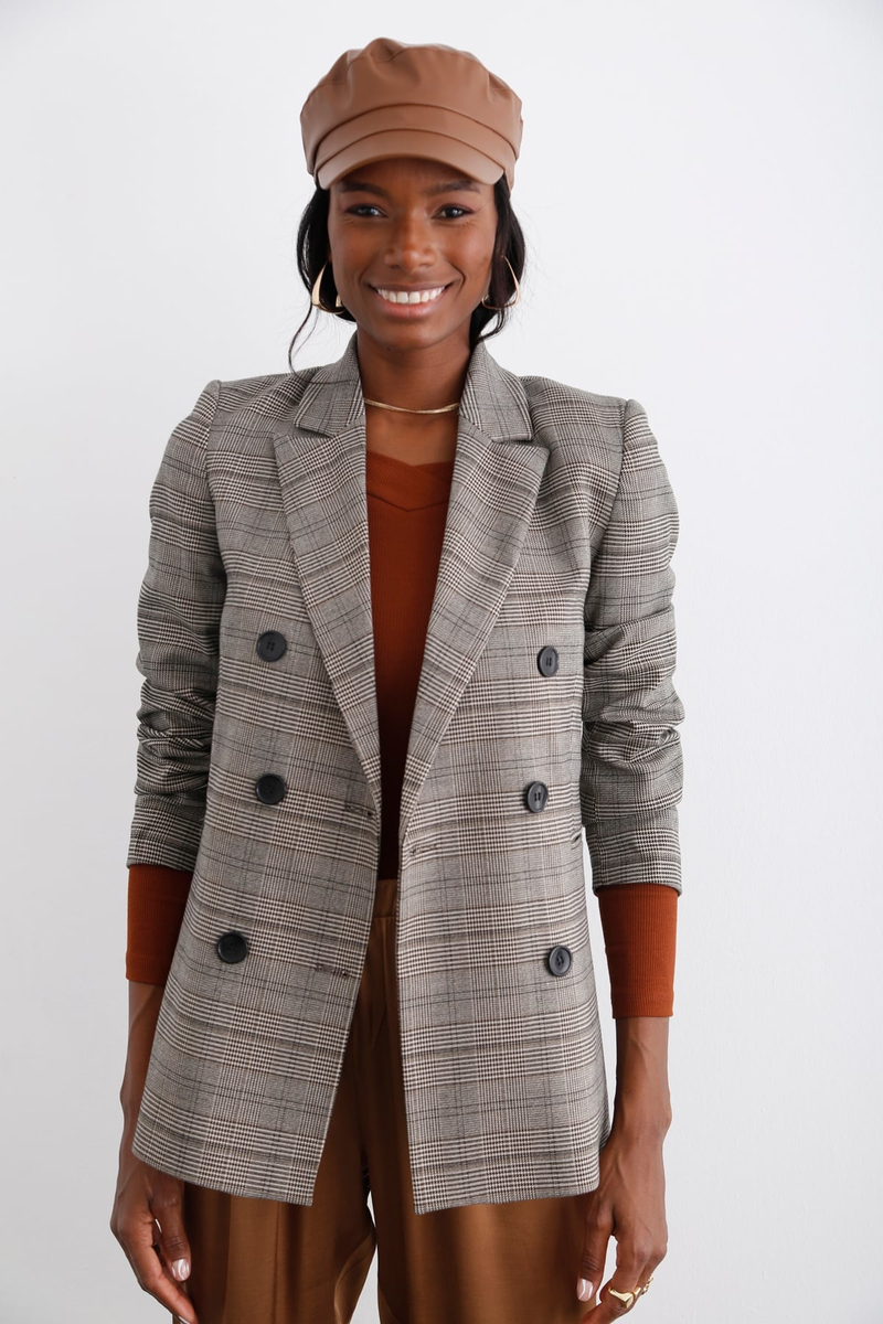 Kahverengi Ekoseli Blazer Ceket 2572