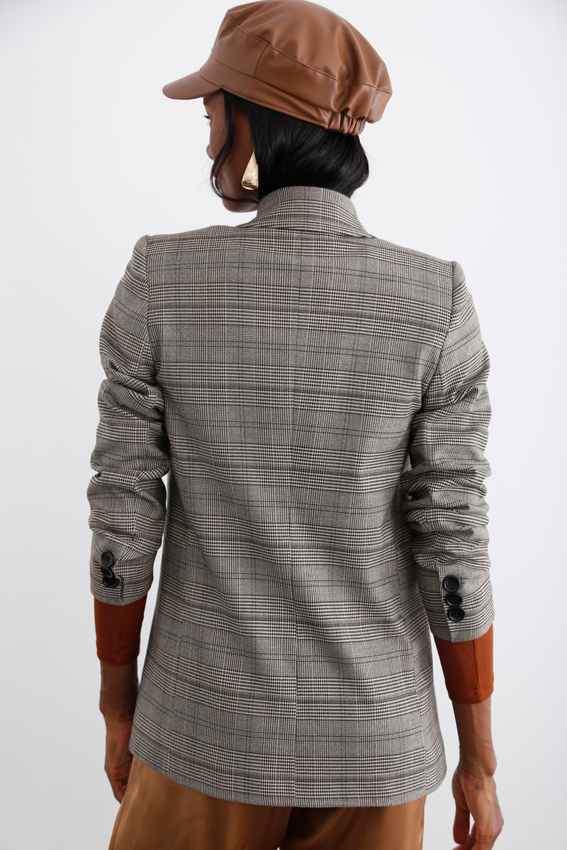 Kahverengi Ekoseli Blazer Ceket 2572
