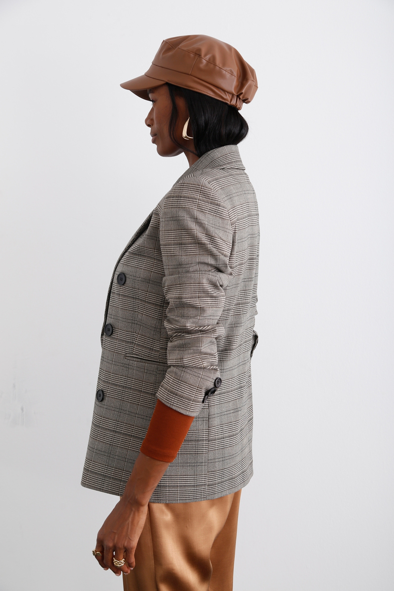 Kahverengi Ekoseli Blazer Ceket 2572
