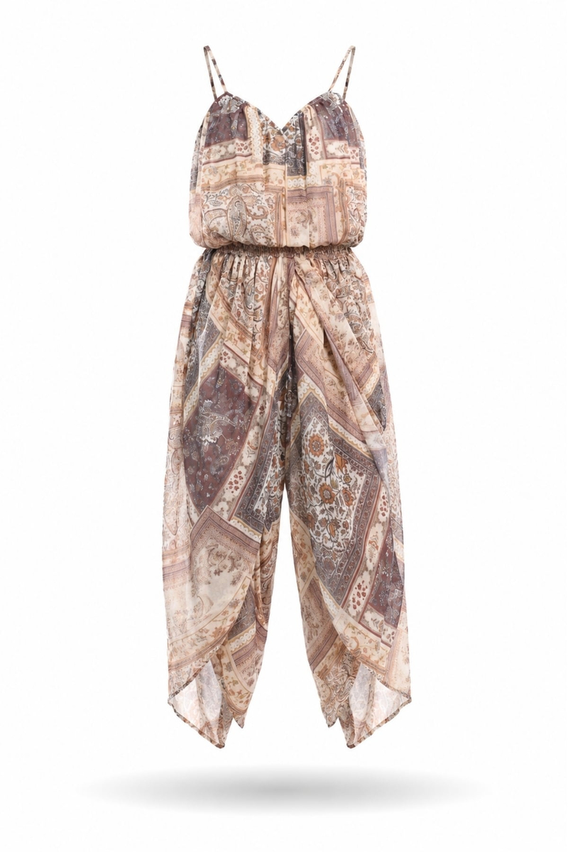 Kahverengi Etnik Desenli Bluz Pantolon Takım 51409