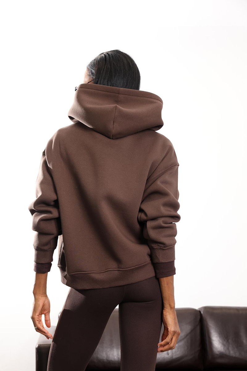 Kahverengi Fermuarlı Kapüşonlu Sweatshirt 10822