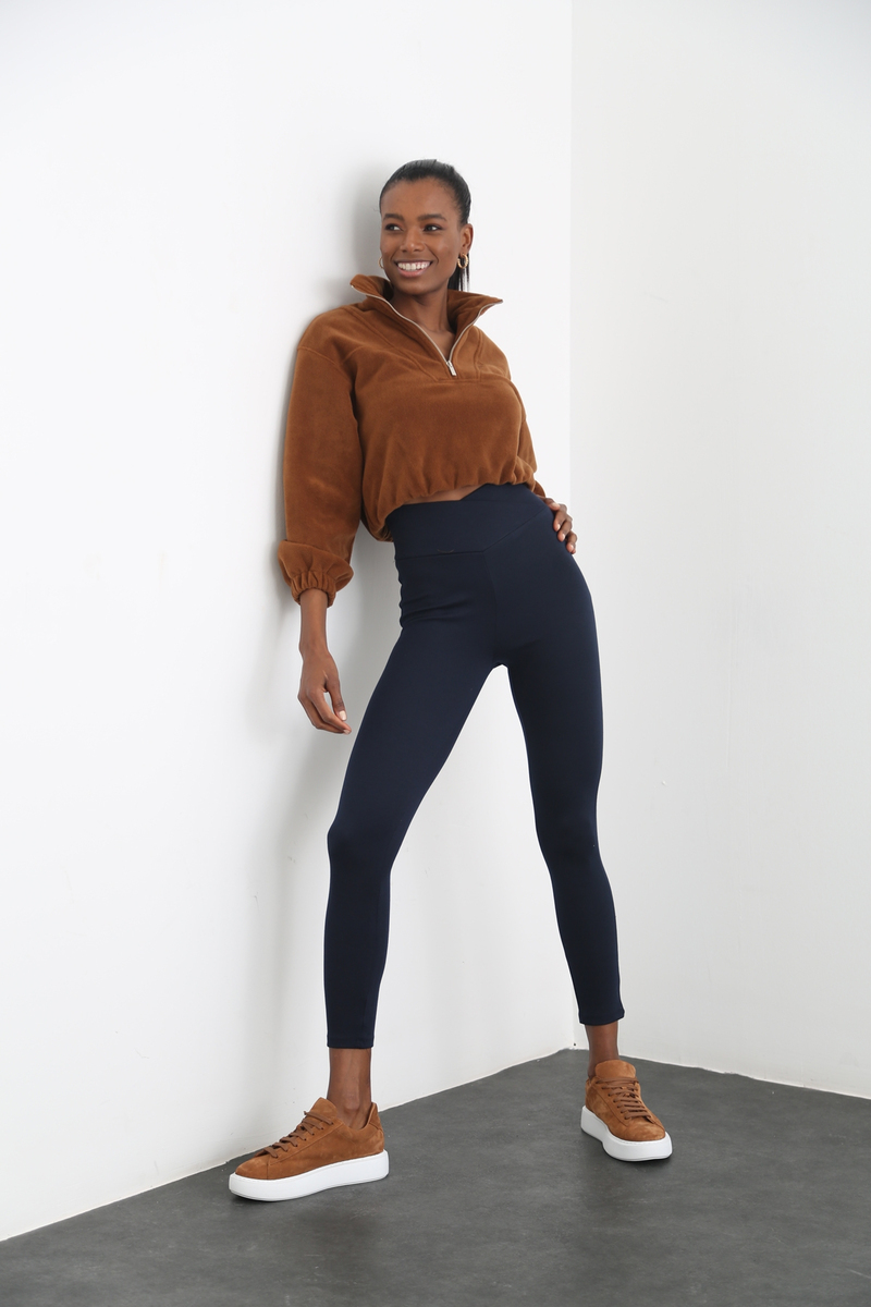 Kahverengi Fermuarlı Polar Sweatshirt 3406