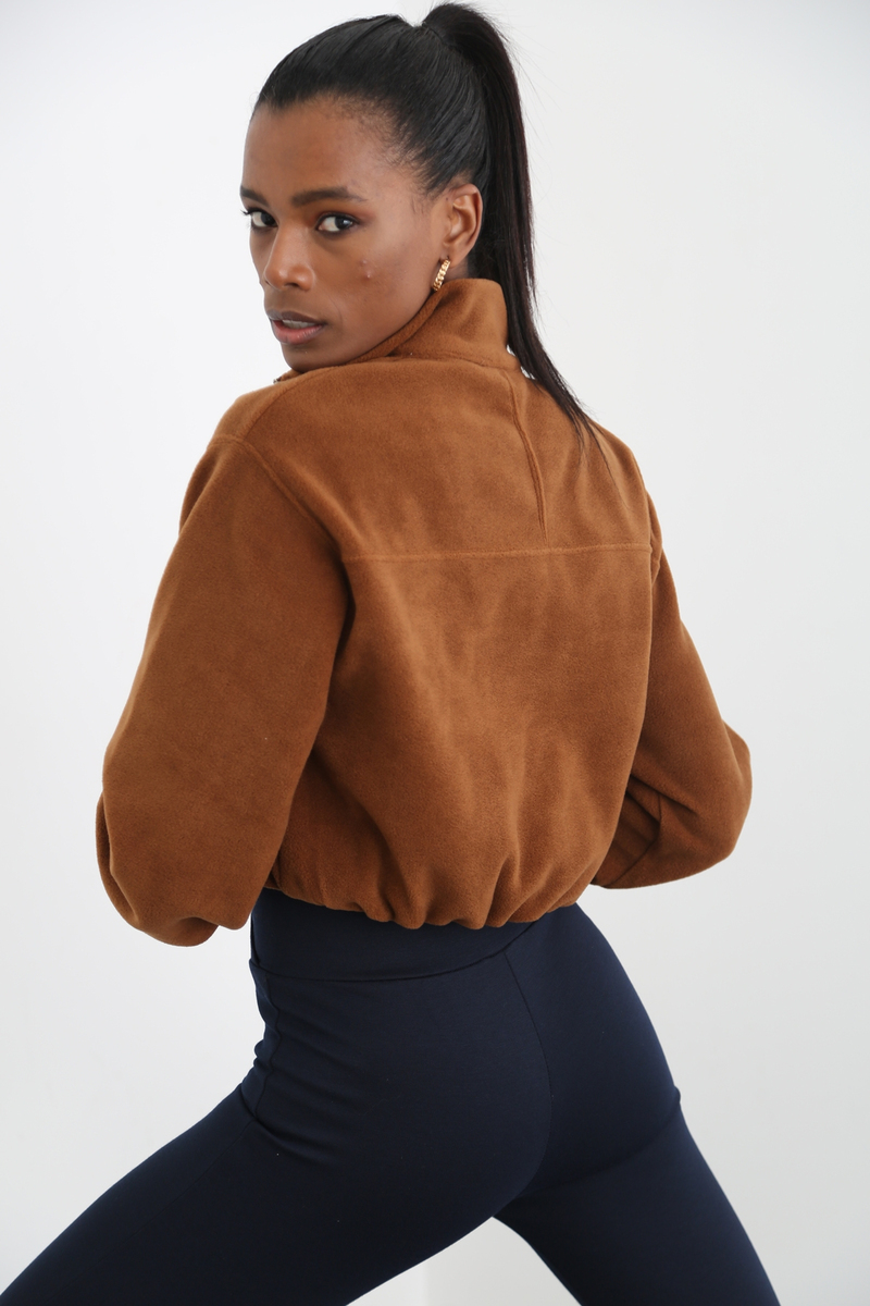 Kahverengi Fermuarlı Polar Sweatshirt 3406