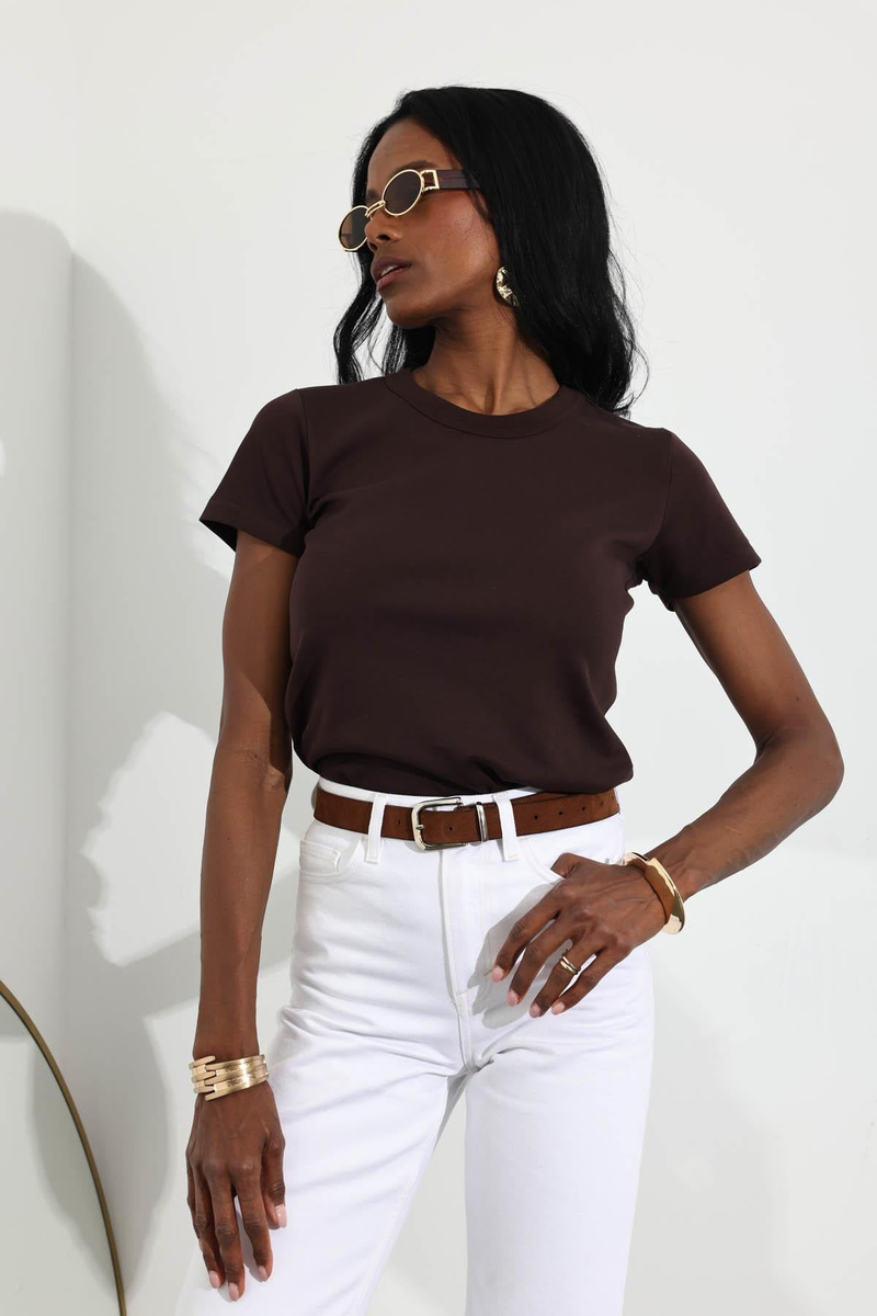 Kahverengi Fit Basic Tişört 