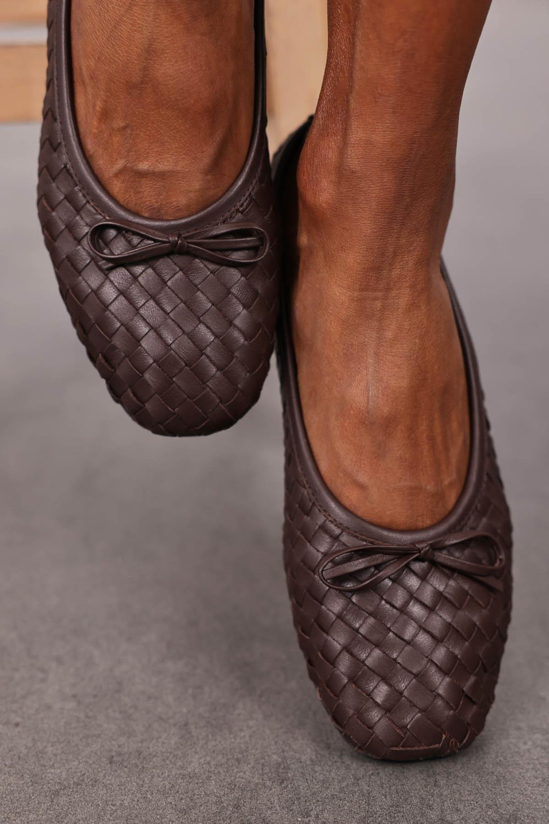 Kahverengi Flexible Deri Örgü Babet 36617