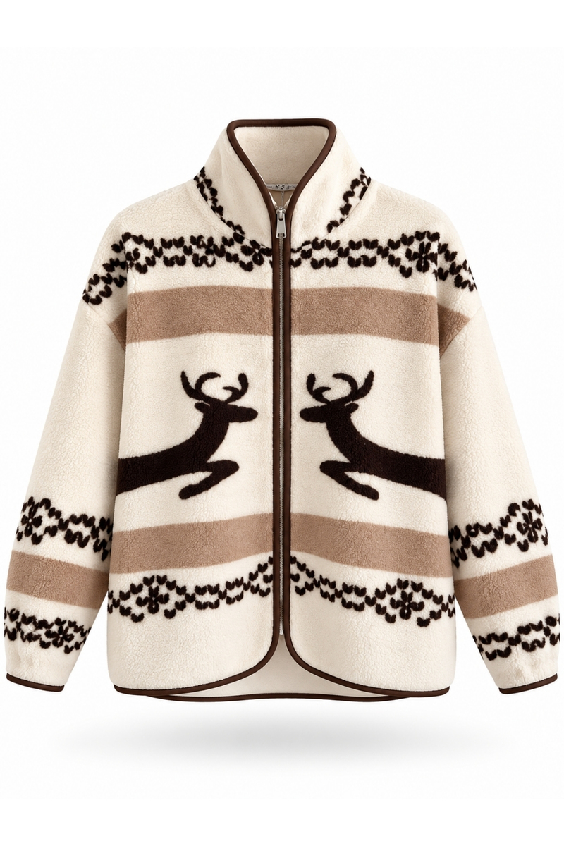 Kahverengi Geyik Desenli Polar Ceket 22860