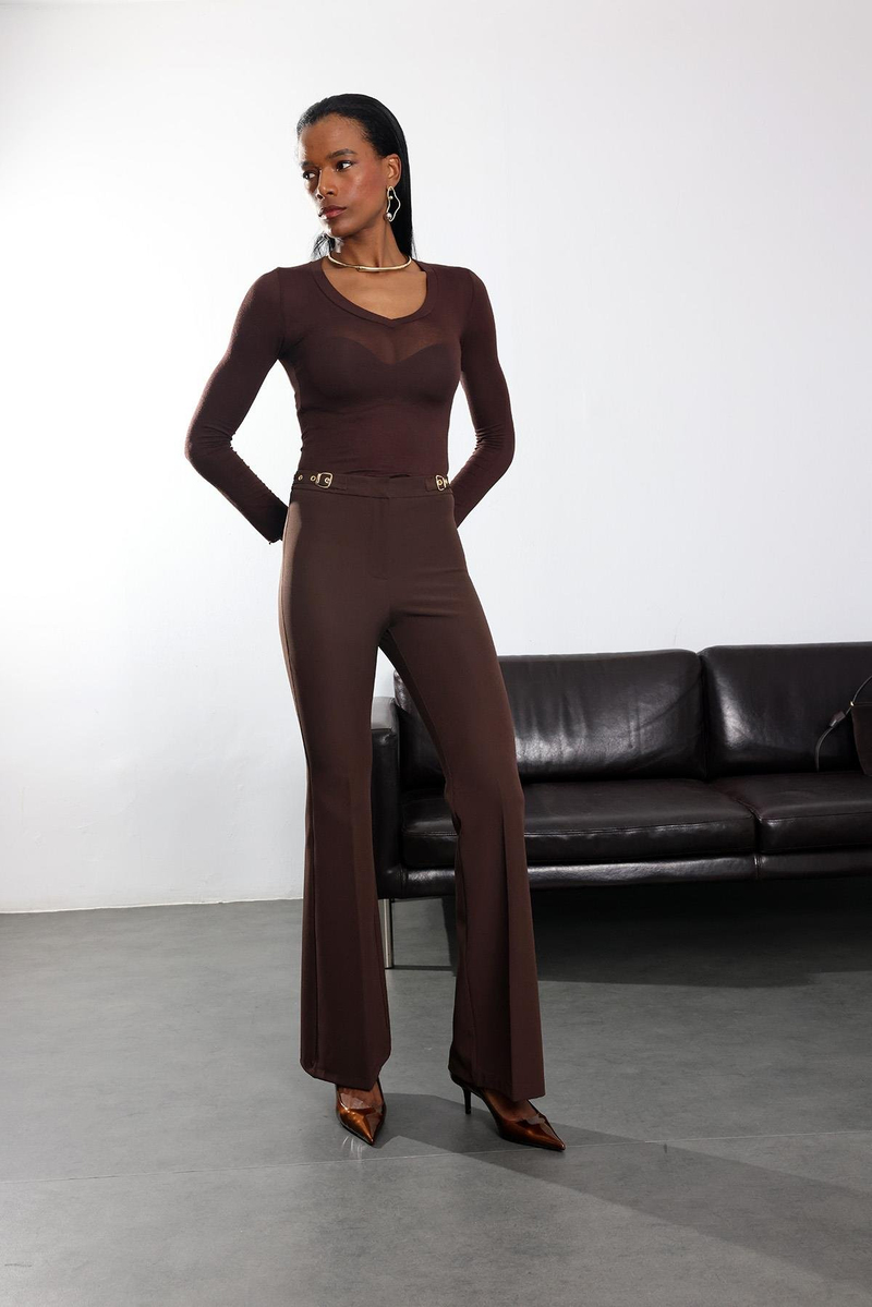 Kahverengi İspanyol Kumaş Pantolon 1273