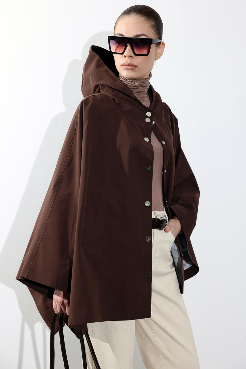 Kahverengi Kapüşonlu Panço 87145