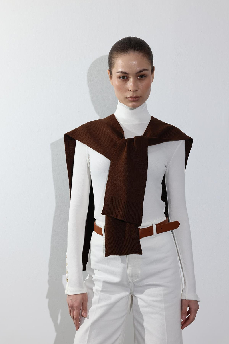 Kahverengi Kare Parçalı Atkı HRK01