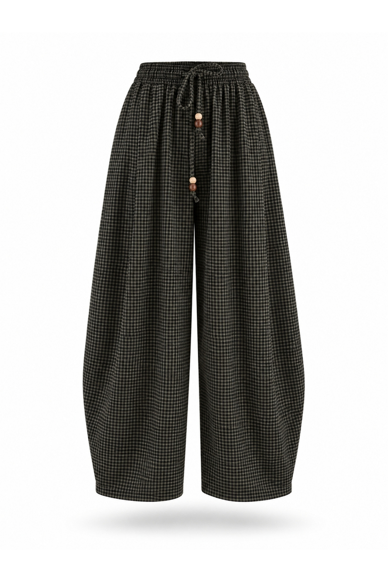 Kahverengi Kareli Barrel Pantolon 51459