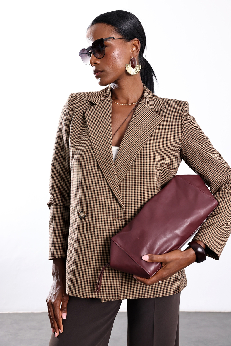 Kahverengi Kareli Blazer Ceket 5174