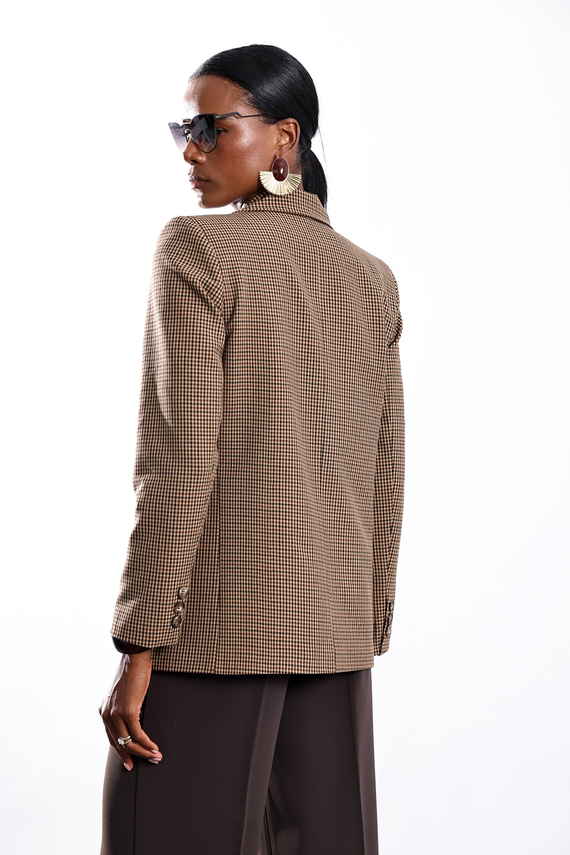 Kahverengi Kareli Blazer Ceket 5174