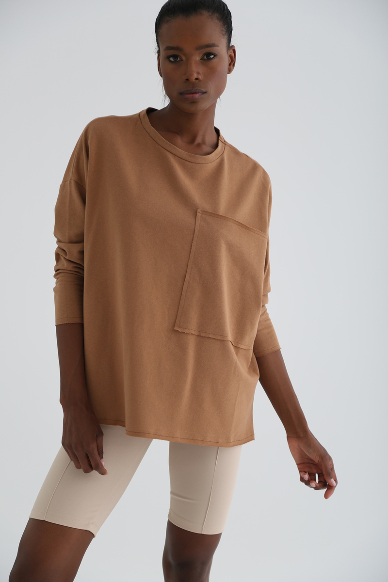 Kahverengi Kargo Cep Oversize Sweatshirt 1323