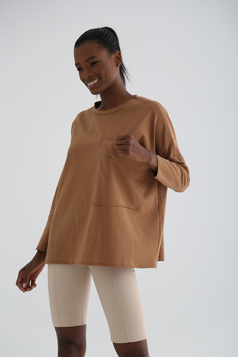 Kahverengi Kargo Cep Oversize Sweatshirt 1323