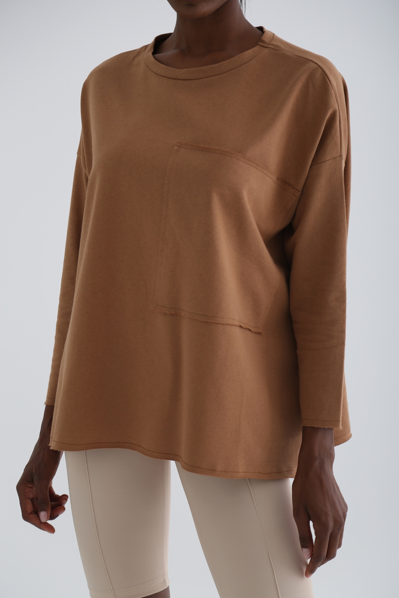 Kahverengi Kargo Cep Oversize Sweatshirt 1323