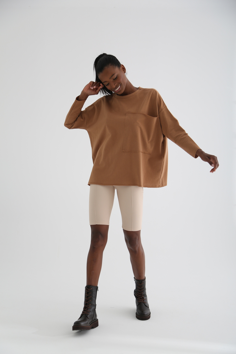 Kahverengi Kargo Cep Oversize Sweatshirt 1323