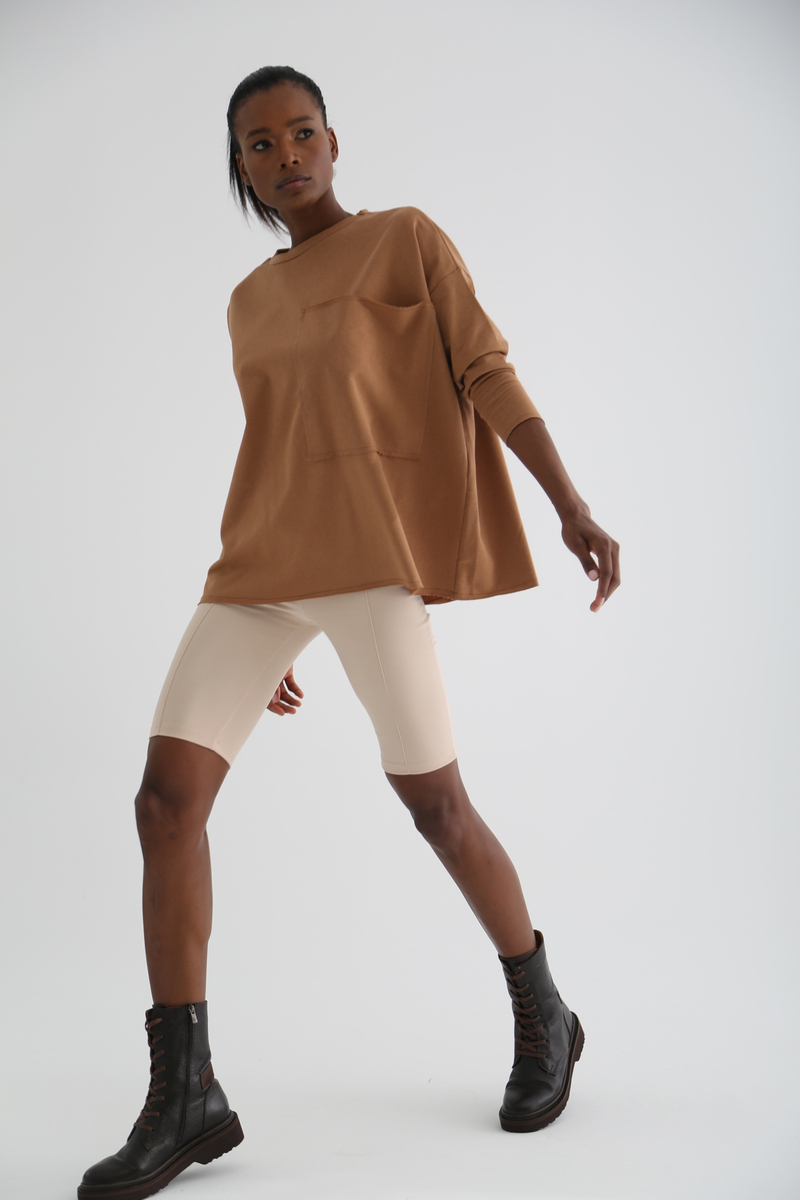 Kahverengi Kargo Cep Oversize Sweatshirt 1323