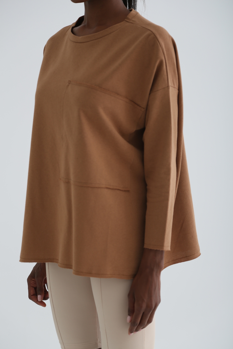Kahverengi Kargo Cep Oversize Sweatshirt 1323