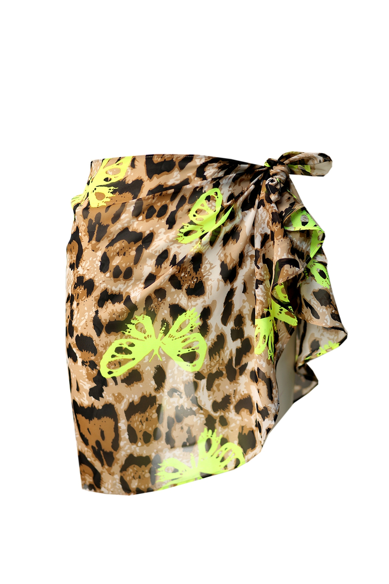 Kahverengi Kelebek Desen Leopar Mini Pareo 