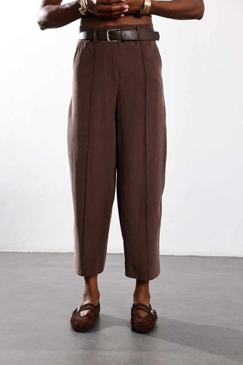 Kahverengi Kemerli Barrel Pantolon 58549