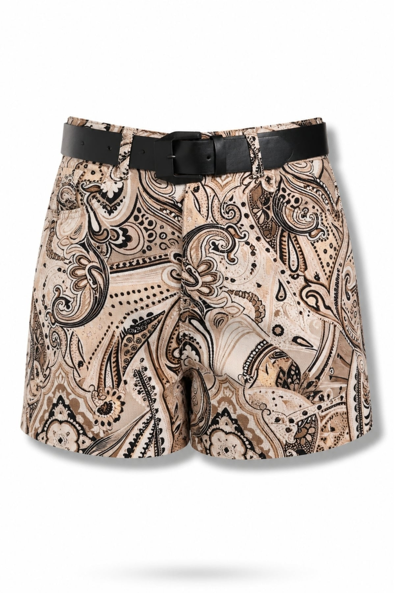 Kahverengi Kemerli Desenli Şort 0005