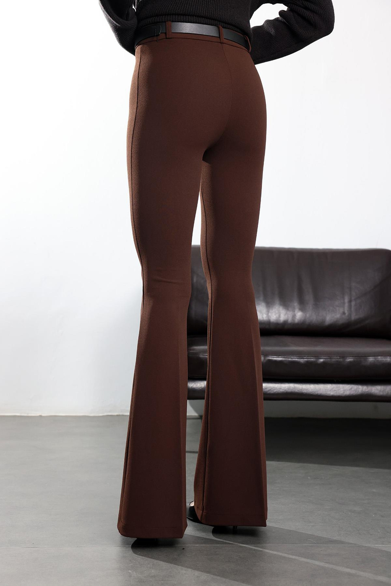 Kahverengi Kemerli Likralı İspanyol Kumaş Pantolon 2076