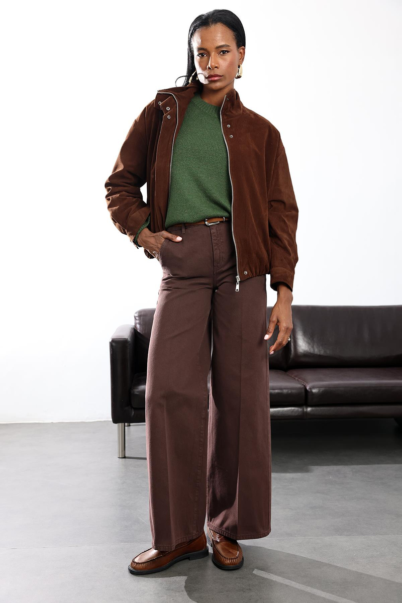 Kahverengi Klasik Wide Leg Jean 