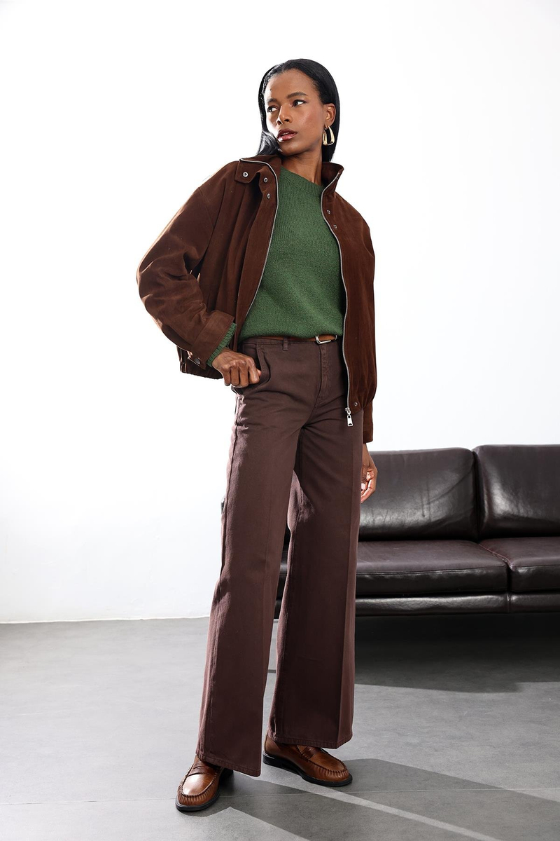 Kahverengi Klasik Wide Leg Jean 