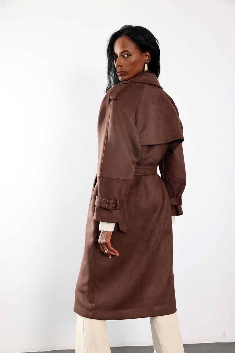 Kahverengi Kruvaze Yaka Süet Kaban 9608