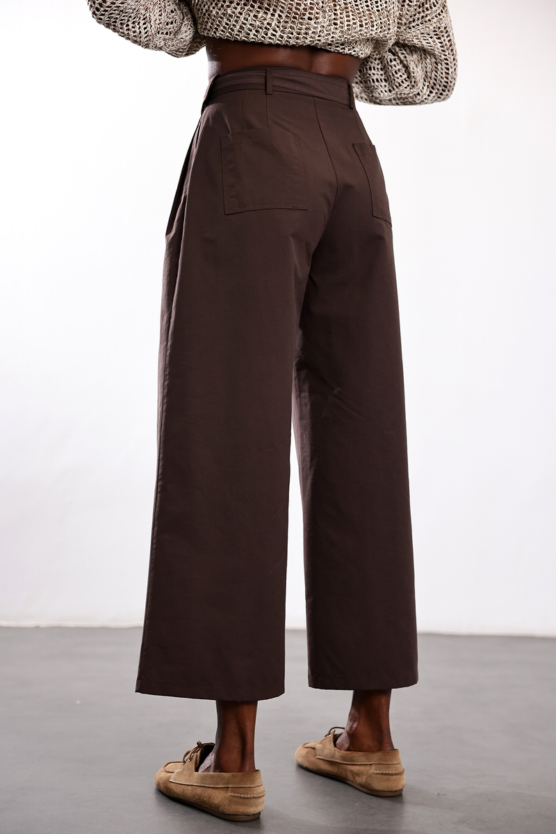 Kahverengi Kuşaklı Geniş Paça Pantolon 51265