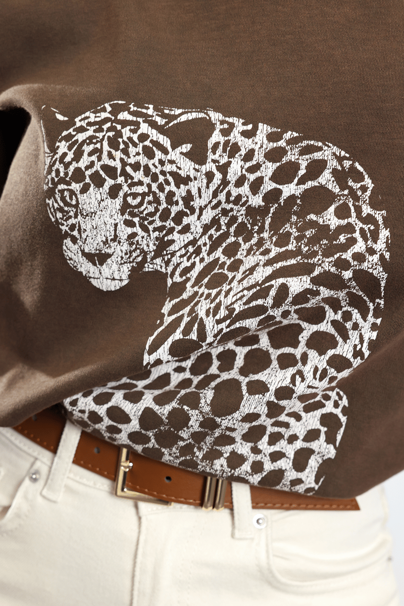 Kahverengi Leopar Baskılı Tshirt 18111