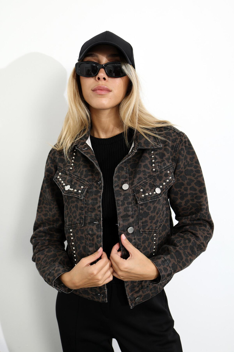 Kahverengi Leopar Desen Troklu Kot Ceket 99159