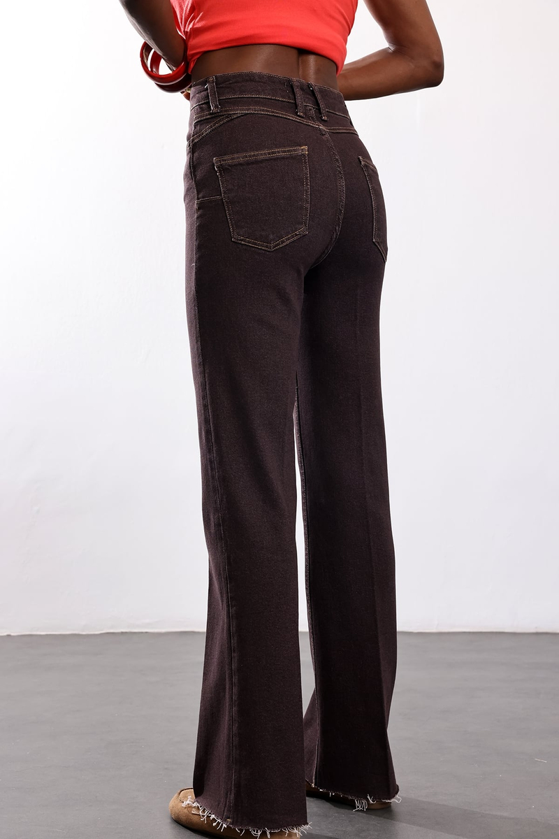 Kahverengi Likralı Push Up Flare Jean 