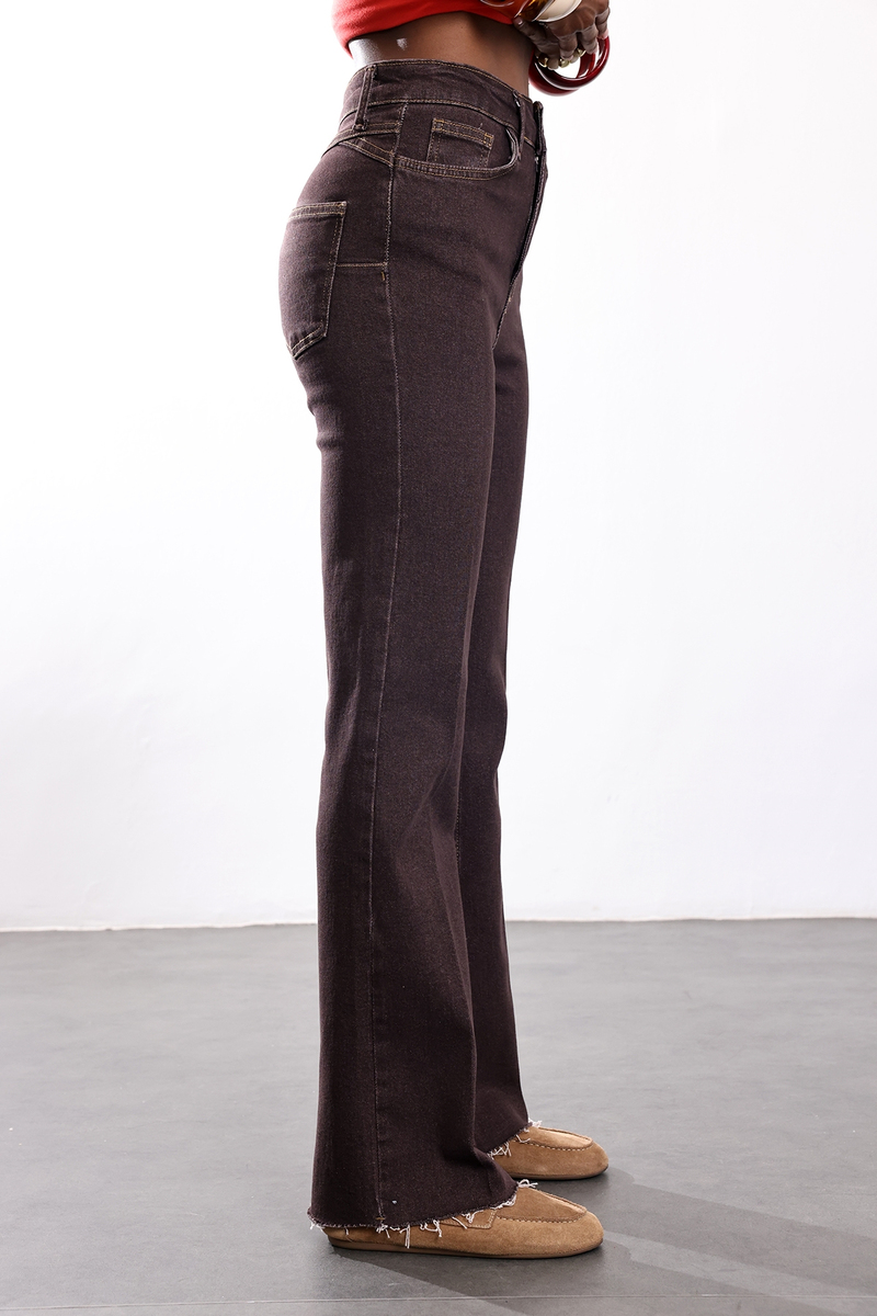 Kahverengi Likralı Push Up Flare Jean 