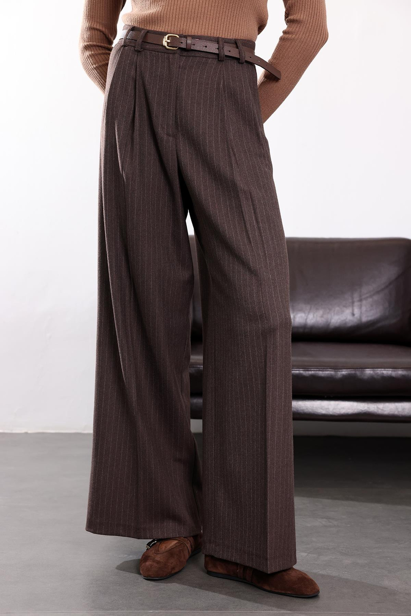 Kahverengi Maskülen Çizgili Pantolon 1599