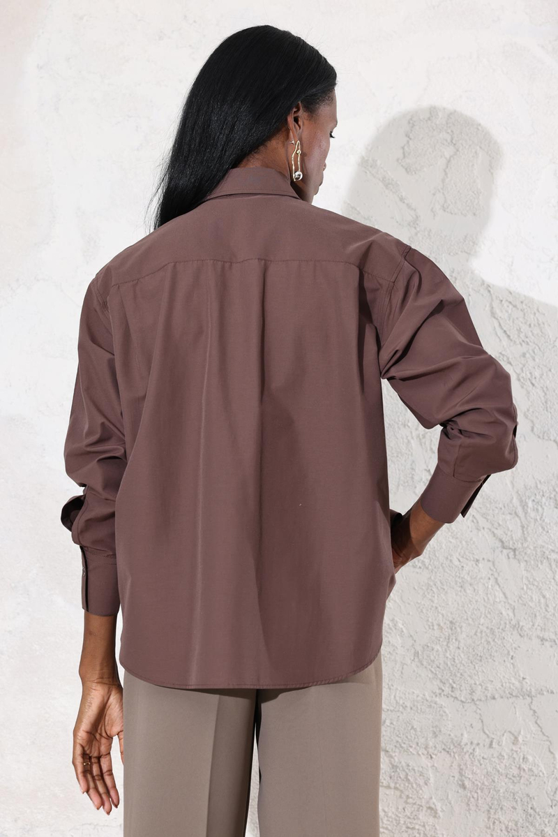 Kahverengi Oversize Tek Cepli Gömlek 0019