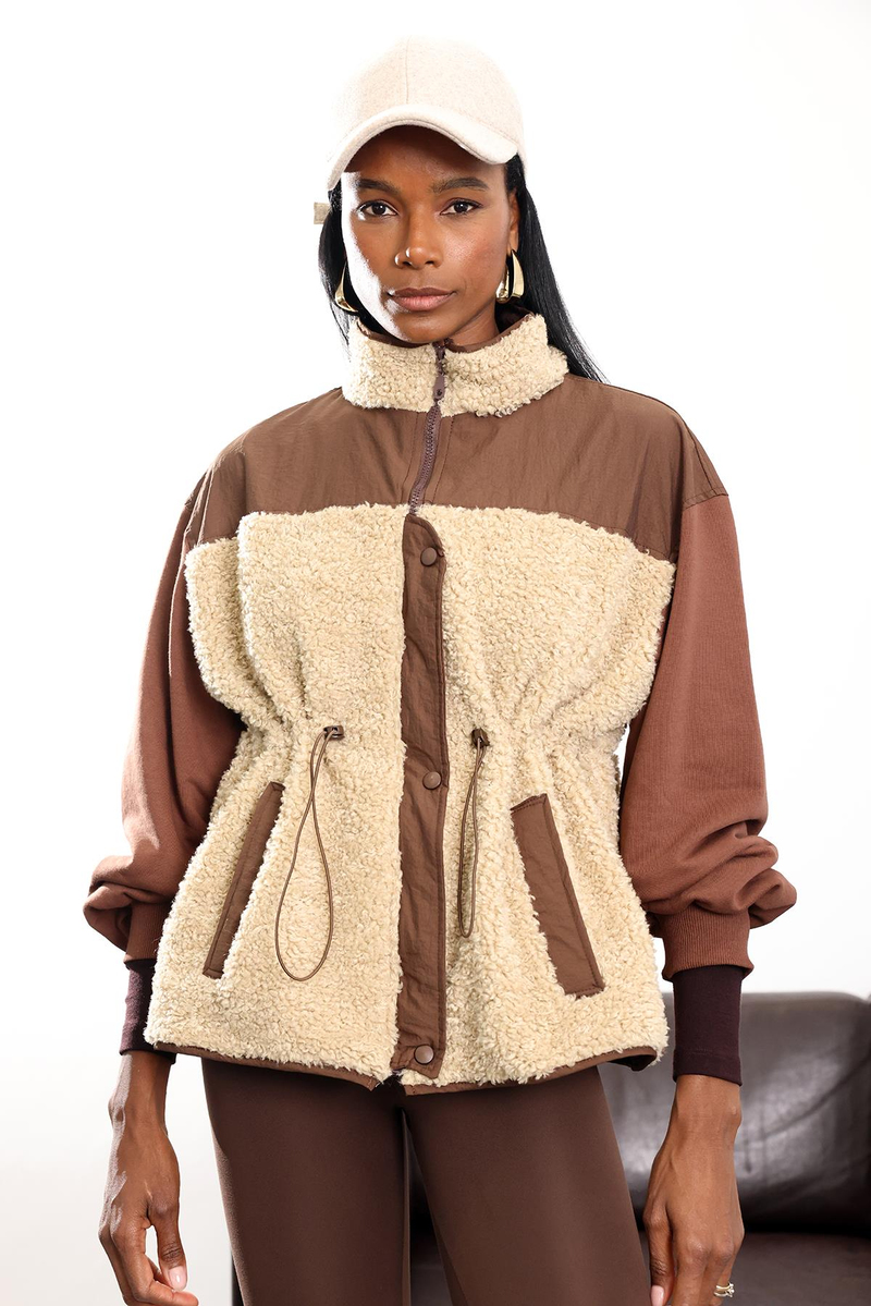 Kahverengi Parçalı Peluş Mont 36911