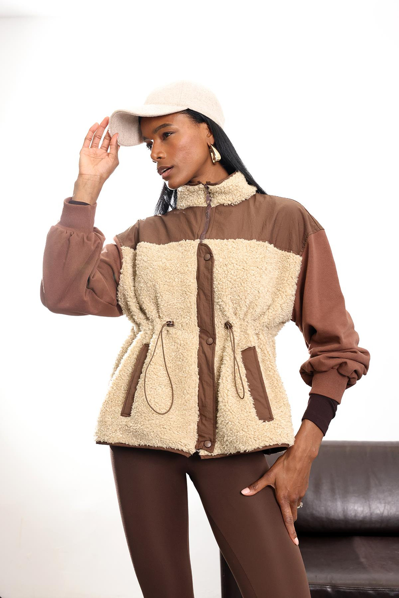 Kahverengi Parçalı Peluş Mont 36911