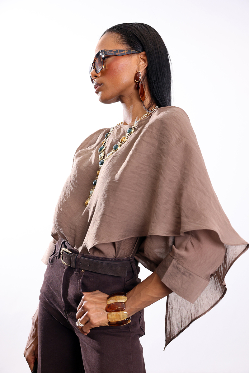 Kahverengi Pelerin Bluz 5026