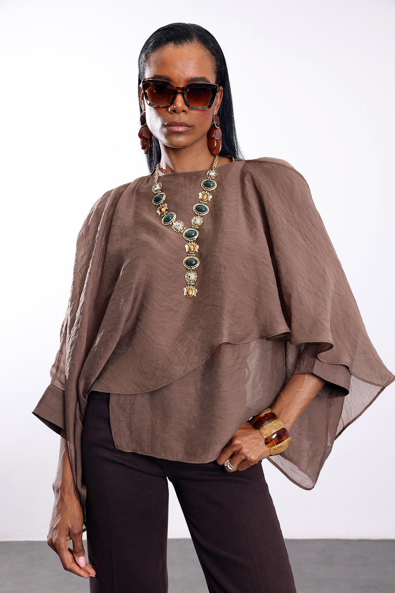 Kahverengi Pelerin Bluz 5026