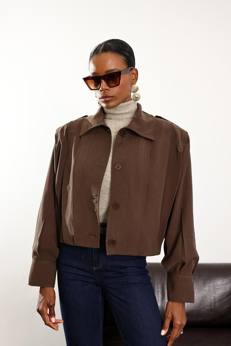 Kahverengi Piliseli Bomber Ceket 