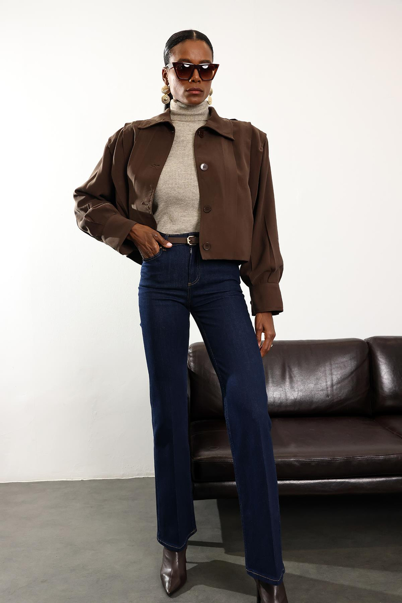 Kahverengi Piliseli Bomber Ceket 