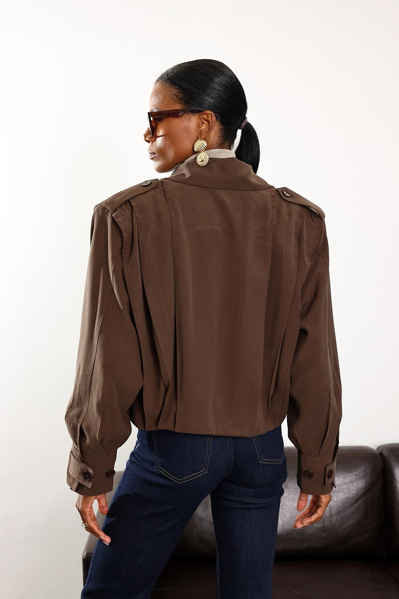 Kahverengi Piliseli Bomber Ceket 