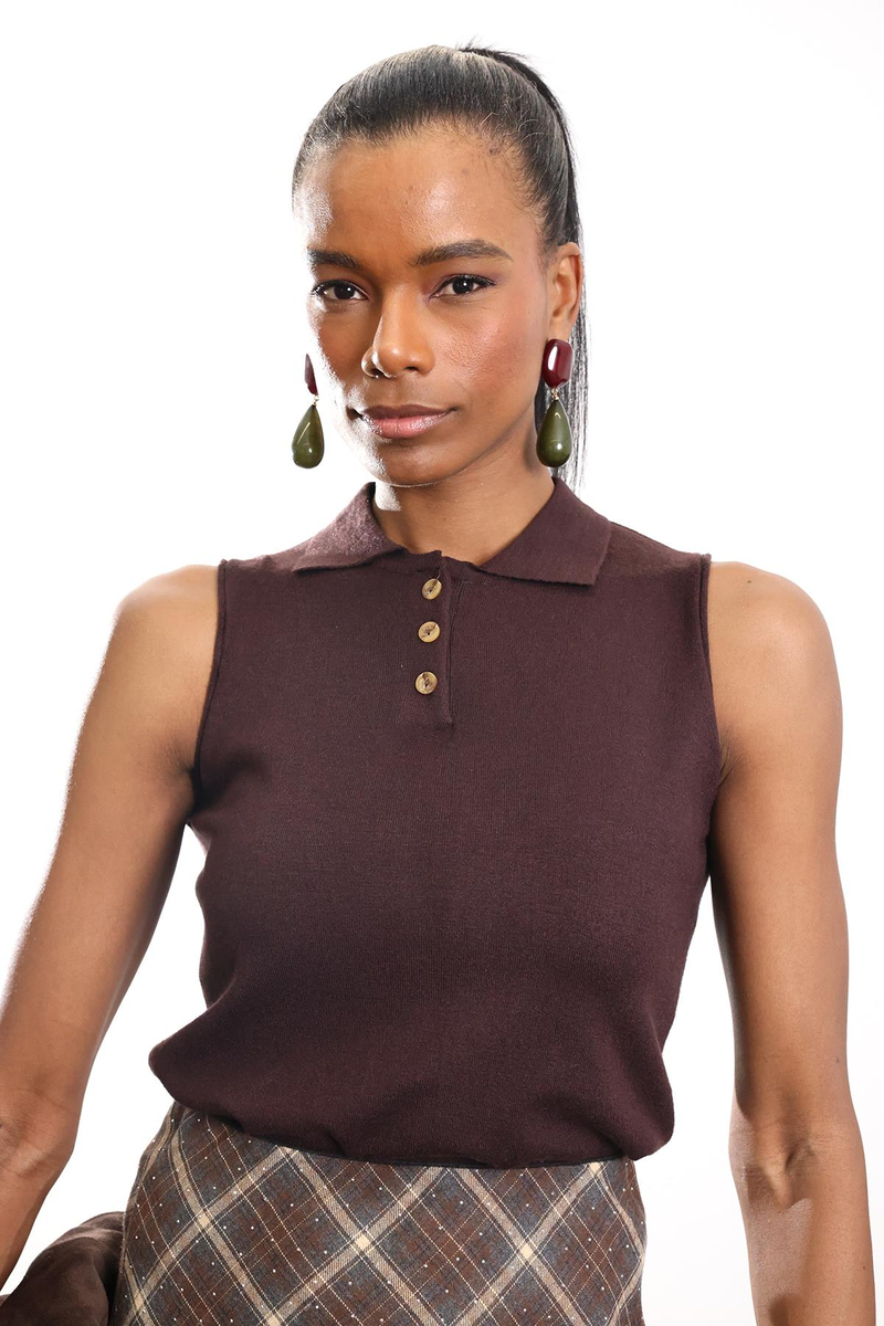 Kahverengi Polo Yaka Kolsuz Triko 4760